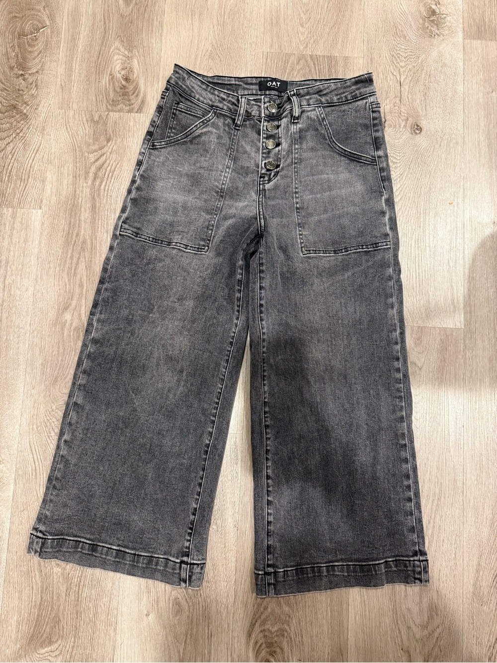 Oat New York High-Rise Wide Leg Cropped Jeans — Washed Black